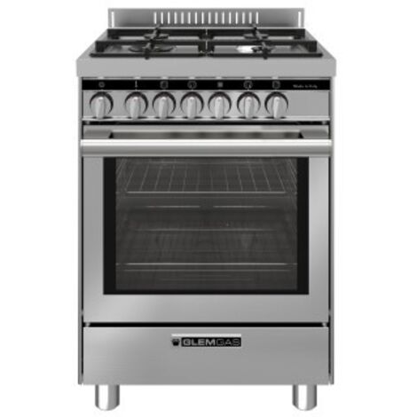 Glem Gas ST664MI Cucina a Gas 60x60 cm 4 Fornelli Forno Elettrico 67L Acciaio Inox A+