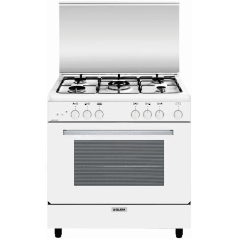 Glem Gas A855GX. Tipo di prodotto: Cucina, Colore del prodotto: Bianco, Tipo di controllo: Manopola. Tipo di piano cottura: Gas, Numero totale di fuochi: 5 Fornello(i), Numero di fuochi: 5 Fornello... (1/5)