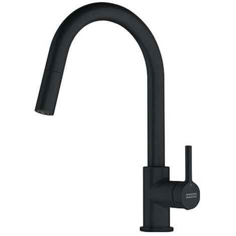 Franke – Miscelatore da cucina a collo d'oca 215mm – Doccia estraibile – Rotazione beccuccio 150° – Fragranit nero opaco (1/4)