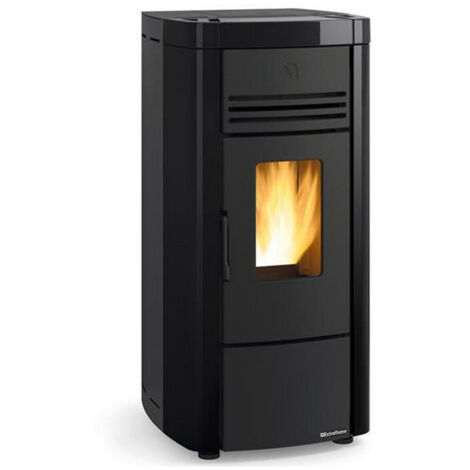 stufa a pellet a legna da 8kw nera ventilata e sigillata - angelaevonoir - nordica extraflame (1/3)