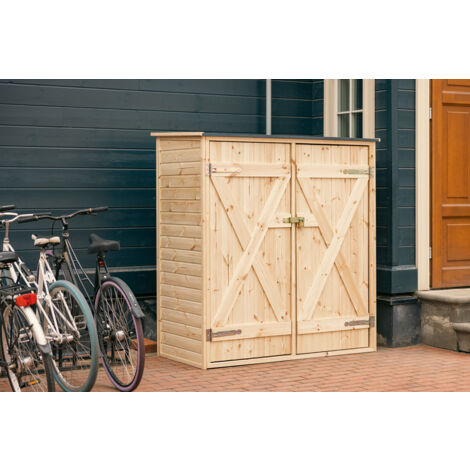 Upyard Abri de Jardin en Bois Naturel - Cabine de Rangement Extérieur - Cabane à Outils avec Système D'étagères 149x78x164 cm, Naturel (1/8)
