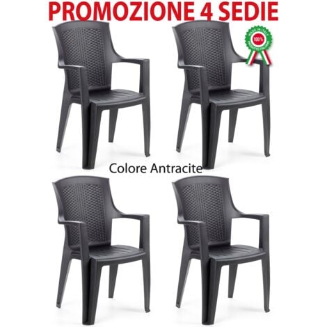 4 pz Poltrona sedia eden in dura resina finto rattan vimini nera antracite da giardino per casa bar ristorante esterno interno