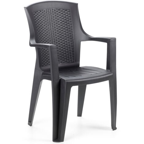 4 pz Poltrona sedia eden in dura resina finto rattan vimini nera antracite da giardino per casa bar ristorante esterno interno