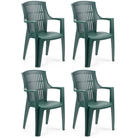 4 pezzi poltrona sedia Arpa in dura resina di plastica verde con schienale  alto da giardino
