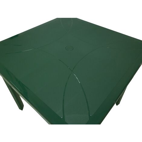 Tavolo tavolino quadrato 80x80 Nettuno in dura resina di plastica verde con  foro per ombrellone per