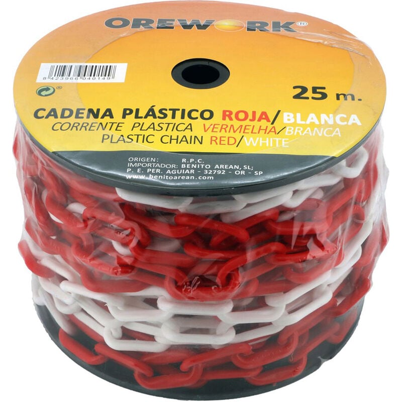 12 Metros Cadena plastico ø 8 mm señalizacion rojablanca 25