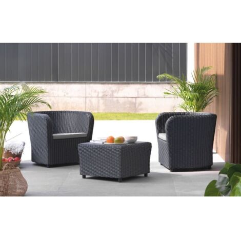 Set De Muebles De Jardín Diva Confort SP Berner - Sofá 2 Plazas, 2 Sillones Y Mesa Con Almacenaje, Grafito