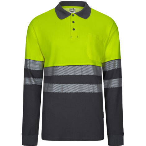 Polo bicolor RS de algodón - Manga larga - Gris / Amarillo flúor - Talla XL (1/3)