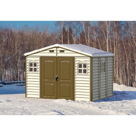 Duramax - caseta jardín - WOODSIDE 10x8 - Resina PVC - color marfil y marrón