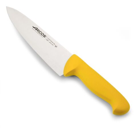 Cuchillo de cocinero Arcos Colour - Prof  292100 de acero inoxidable Nitrum y mango ergonómico de Polipropileno de color amarillo y hoja de 20 cm, funda display