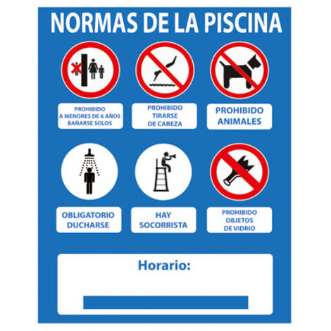 Señal normas piscina con socorrista - 50x40 cm