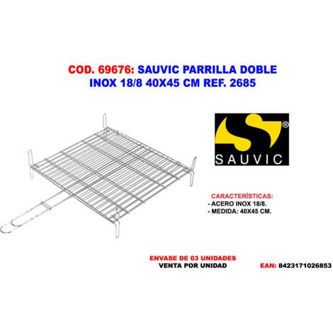 FPLUS sauvic  parrilla  doble inox 18-8 40x45  2685 , sauvic  parrilla  doble inox 18-8 40x45  2685