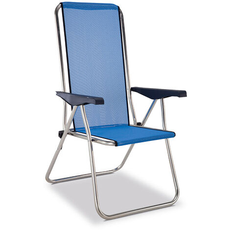 Silla de playa multiposición aluminio - Respaldo alto - Azul