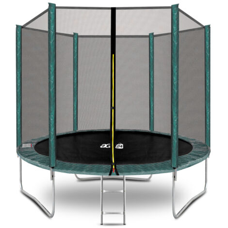 Aga SPORT TOP Trampolin, 244 cm 8 ft Dunkelgrün, Kindertrampolin, Gartentrampolin mit Sicherheitsnetz + Sicherheitsnetz + Leiter