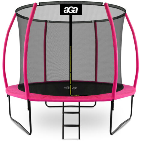 Aga SPORT EXCLUSIVE Trampolin, Kindertrampolin, Gartentrampolin mit Sicherheitsnetz 305 cm Rosa + Schutznetz + Leiter