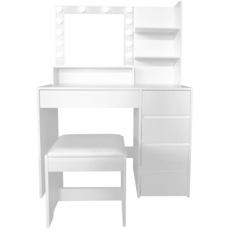 Aga Schminktisch mit Spiegel, LED Beleuchtung und gepolsterter Hocker MRDT16 Weiss (1/5)