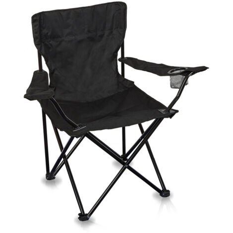 Aga Klappstuhl Campingstuhl & Angelstuhl mit Getränkehalter & Tragetasche, bis 120 kg Schwarz Faltbar Stuhl, Gartenstuhl