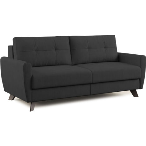 Callisto Schlafsofa aus weichem, wasserfestem Stoff T02 188 cm (mat. 140x197) schwarz (1/5)