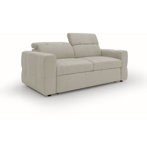 Kronos 2-Sitzer Sofa 173 cm mit ausziehbarer Ottomane und verstellbare Kopfstützen aus weicher wasserfester Mikrofaser T11 Creme (1/5)