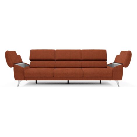 Couch Rostrot Donatello Sofa mit ausziehbaren Sitzen, Armlehnen mit Staufach aus ...