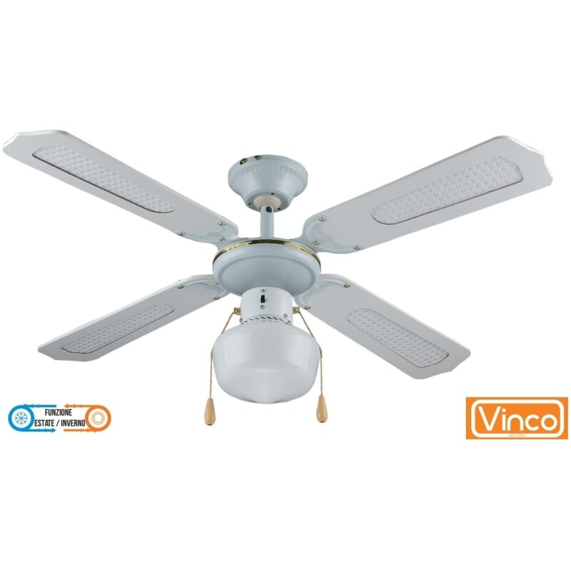 Agitatore/Ventilatore da soffitto in legno laccato bianco 1 lampada Vinco - 70912