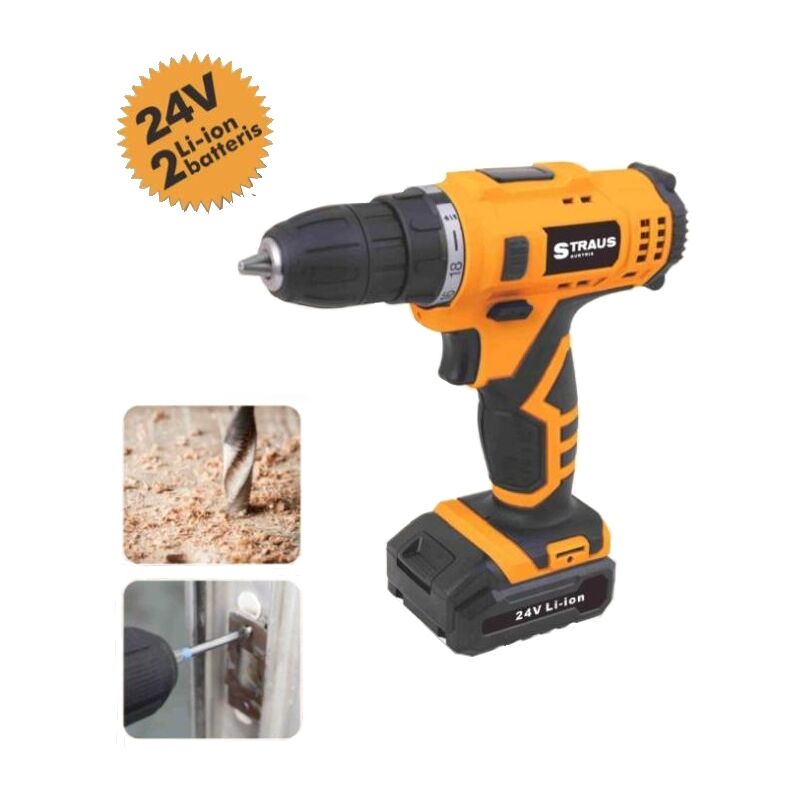 Trapano avvitatore a batteria 24V Litio con batterie di riserva LI-ION 2.0Ah multiaccessoriato