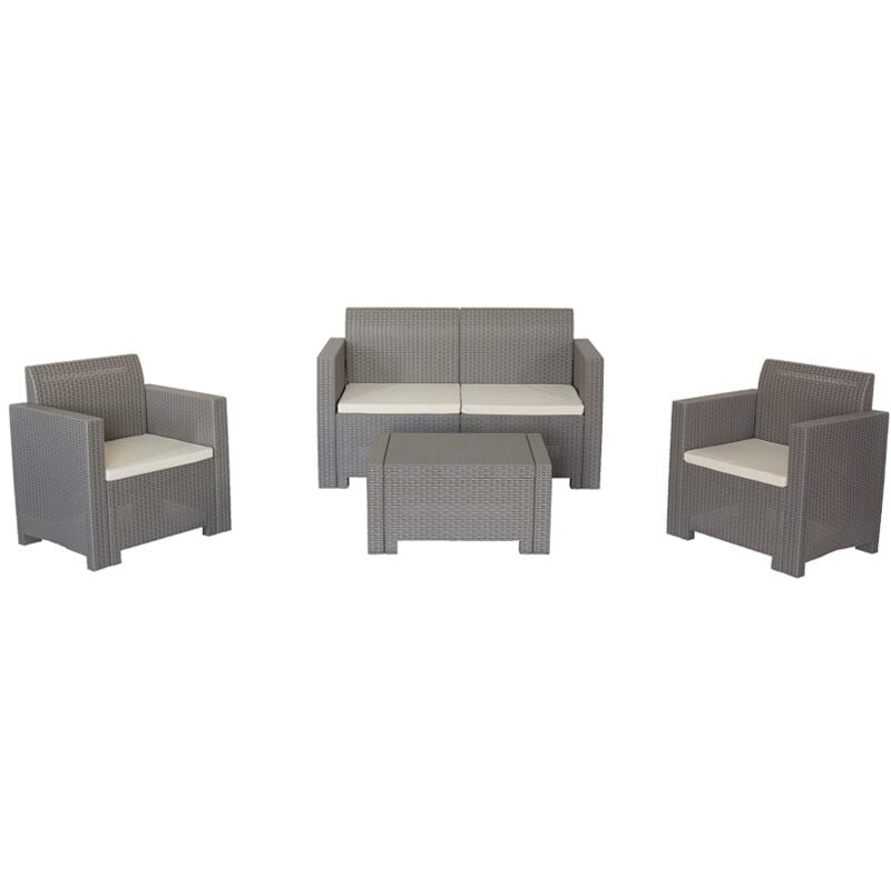 Divano due sedute con Poltrone e Tavolino/Salotto/Salottino per Esterno/Arredo Giardino - Mod. Kansas 2 Grigio Tortora/Taupe