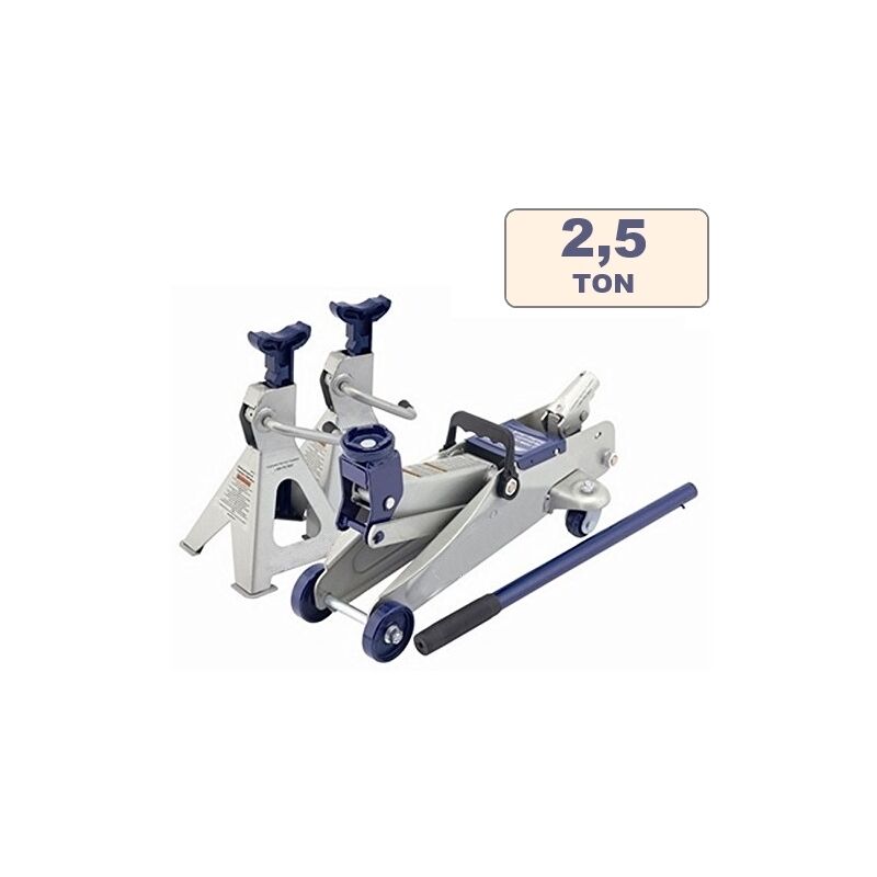 Cric/Sollevatore/Martinetto idraulico a carrello 2T/2000Kg + Cavalletti/Jack 2 pz per auto/autoveicoli 3T/3000Kg