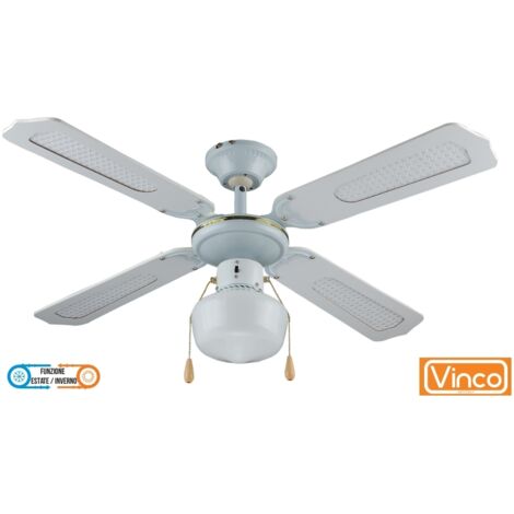 Agitatore/Ventilatore da soffitto in legno laccato bianco 1 lampada Vinco - 70912