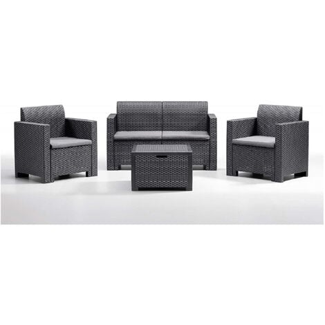 Divano due sedute con Poltrone e Tavolino/Salotto/Salottino per Esterno/Arredo Giardino - Mod. Dubai 2 Antracite