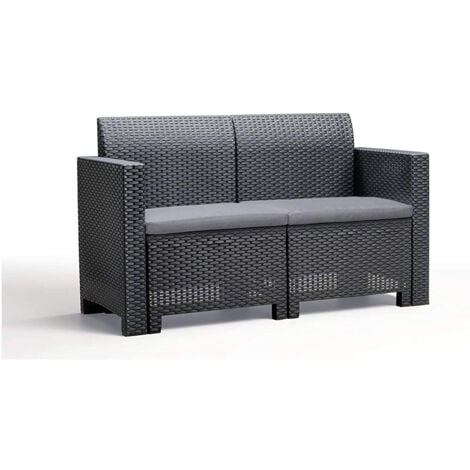 Divano due sedute con Poltrone e Tavolino/Salotto/Salottino per Esterno/Arredo Giardino - Mod. Dubai 2 Antracite