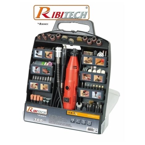 Miniutensile rotativo/Minitrapano 135W tipo Mini Drill con 300 accessori + albero flessibile in valigetta Ribitech - PROMKIT300