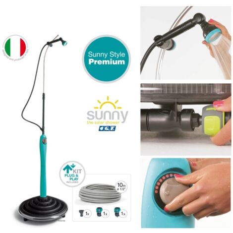 Doccia ecologica solare telescopica con serbatoio e miscelatore + kit assemblaggio Plug&Play G.F. - Sunny Style Premium Blu