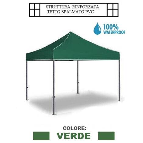 Gazebo pieghevole impermeabile in alluminio 3x3m Verde - Mod. Super Ignis