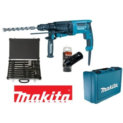 Trapano martello demolitore/Tassellatore 26mm 800W + Mandrino autoserrante + set punte e scalpelli Makita - HR2630TX12