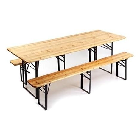 Tavolo/Tavola con Panche in Legno 220x70x76 con 3 Gambe Pieghevoli facile trasporto per Birreria Bar Pub Picnic Fiera Giardino Campeggio Terrazza Feste Matrimonio