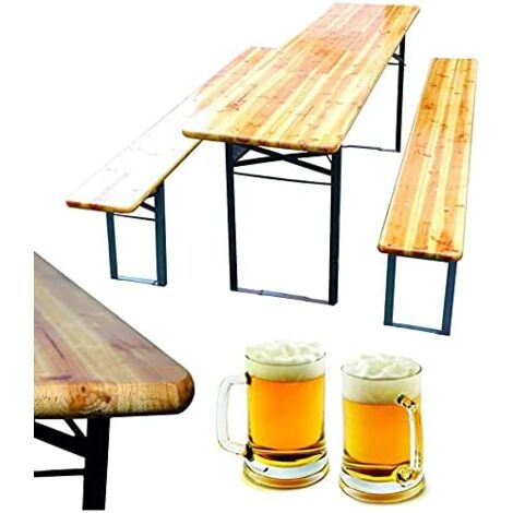 Tavolo Birreria Con Panche In Legno 220x70cm - Pieghevole Per Feste, Giardino, Pub