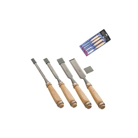 Set 4 Scalpelli Con Manico Legno - Lame Acciaio, 18 Cm, Per Lavorazione Legno