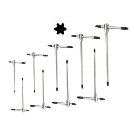 Set di chiavi torx a T con aggancio multiplo ed asta scorrevole 9 pezzi T8-T40 Cromo Vanadio