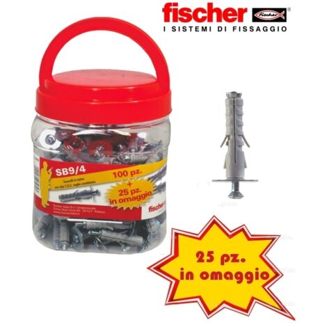 Tasselli in nylon con vite T.S.C taglio combinato 100 pz + 25 in omaggio Fischer - SB9/4