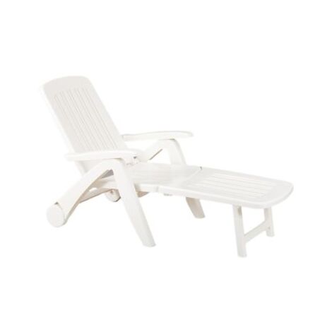 Lettino / Sdraio / Sedia pieghevole con ruote in Polyrattan per Esterno - Mod. Barbuda Bianco