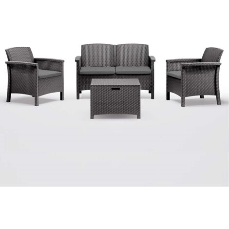 Divano due sedute con Poltrone e Tavolino/Salotto/Salottino per Esterno/Arredo Giardino - Mod. Colmar Antracite