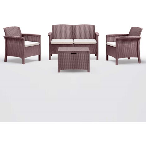 Divano due sedute con Poltrone e Tavolino/Salotto/Salottino per Esterno/Arredo Giardino - Mod. Colmar Marrone