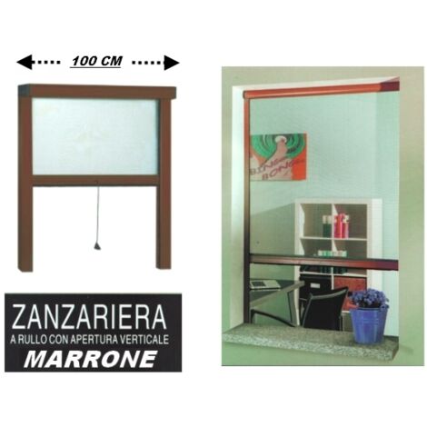 Zanzariera a rullo in alluminio per finestre con profilo riducibile/regolabile avvolgimento verticale con frizione 100x170cm Marrone