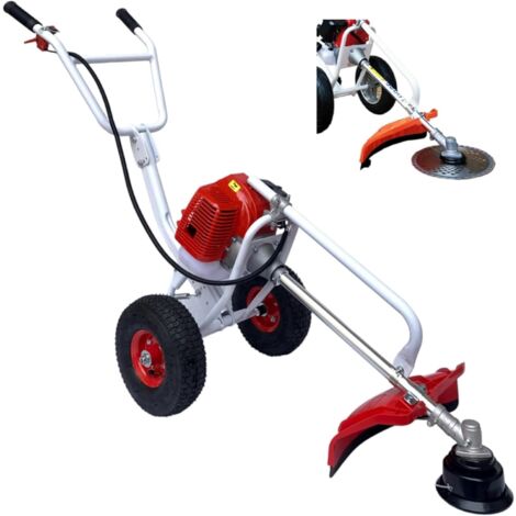 Decespugliatore Tagliaerba Tosaerba Rasaeraba a Scoppio 63cc Motore 2 Tempi con Ruote Carrellato Carrozzella Progettato per Grandi Aree e per la vostra Schiena