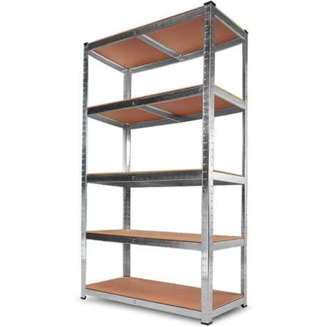 Scaffale Scaffali Scaffalature Mensole in Metallo e Mdf ad Incastro Robusto per Carichi Pesanti 5 Ripiani Ognuno da 175 Kg e 875 Kg Totale, H 180 X 90 X 40 cm ideale per Garage, Officina, Magazzino, U