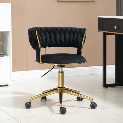 Sedia Da Ufficio Girevole In Noce E Rattan – Regolabile In Altezza, Schienale Reclinabile 90-120°, Ruote Silenziose, Pelle PU, Senza Braccioli - 4