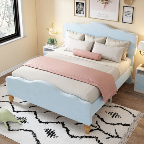 Letto Imbottito 140 X 200 Cm, Letto Con Rete A Doghe  Senza Materasso Testiera Dalla Forma Unica Testiera Regolabile Biancheria Stile Minimalista 85324007