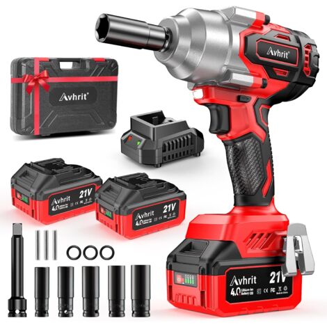 Clé à chocs sans fil 21V 850N.m avec 2 batteries 4.0Ah – Moteur Brushless – 5 douilles incluses – Pour entretien automobile et bricolage