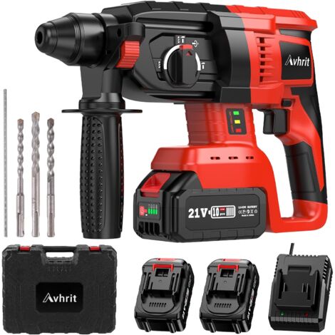 Marteau perforateur sans fil 21V avec 2 batteries 2.0Ah – Moteur sans balais – 3 fonctions pour béton armé et bois dur